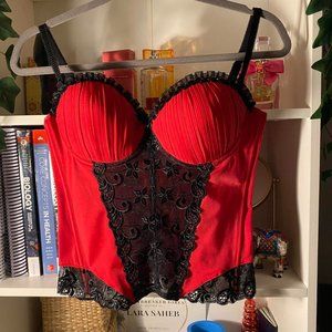 Red and black corset with beautiful lace detailing